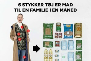 Billede der viser at seks stykker tøj, er mad til en familie i en måned.